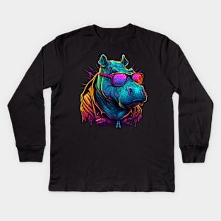 Retrowave Hippo Kids Long Sleeve T-Shirt